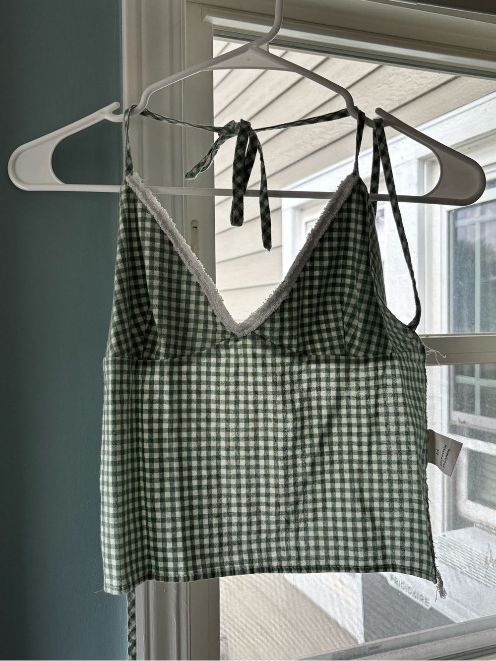 Green Gingham Tie-Strap Cami Top
